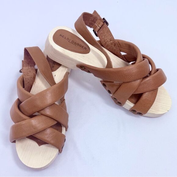 Kelsi Dagger Anthropologie Brooklyn Grove Brown Padded Strap Wood Sole Sandals - Picture 6 of 16
